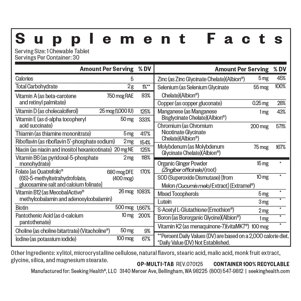 Multivitamin One Chewable - 30 Tablets - Seeking Health - Image 2