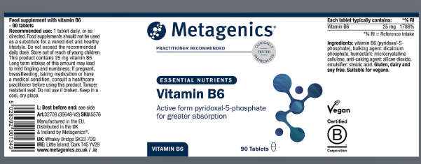 Vitamin B6 (P5P) 90 Tablets - Metagenics - Image 3
