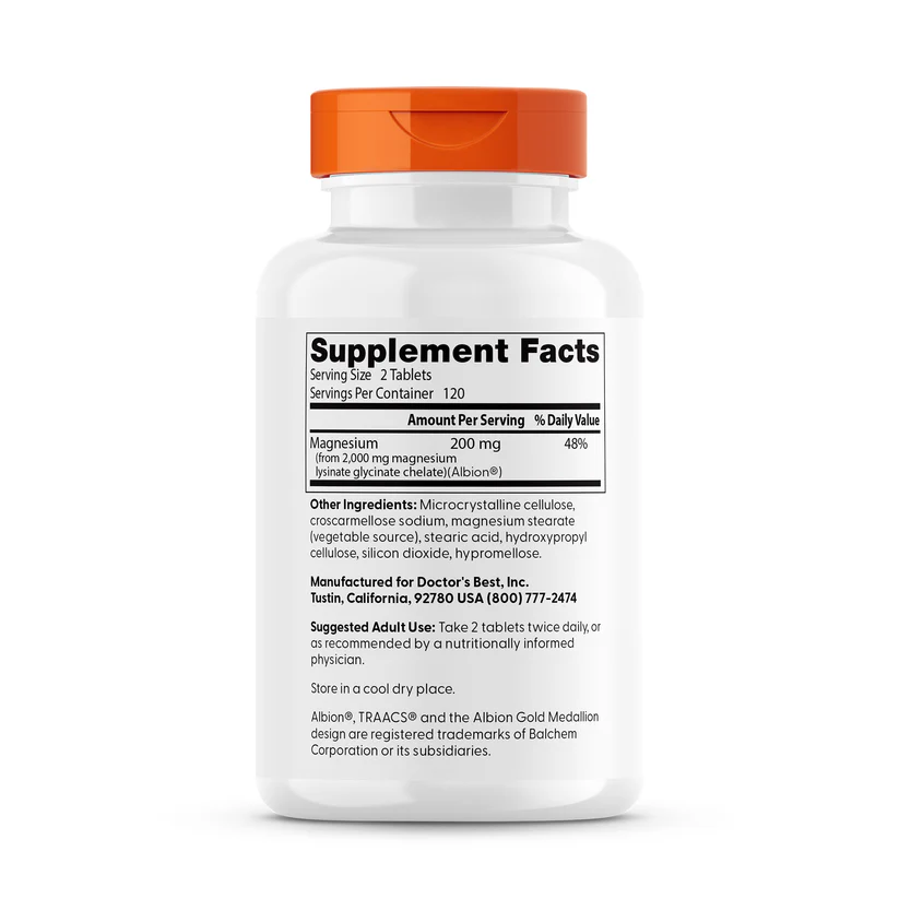 High Absorption Magnesium 100% Chelated with Albion Minerals 100mg, 240 Tablets - Doctor's Best - Image 3