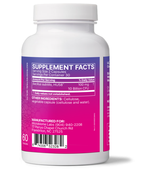 HU58 High Potency Bacillus Subtilis, 60 caps - Microbiome Labs - Image 2