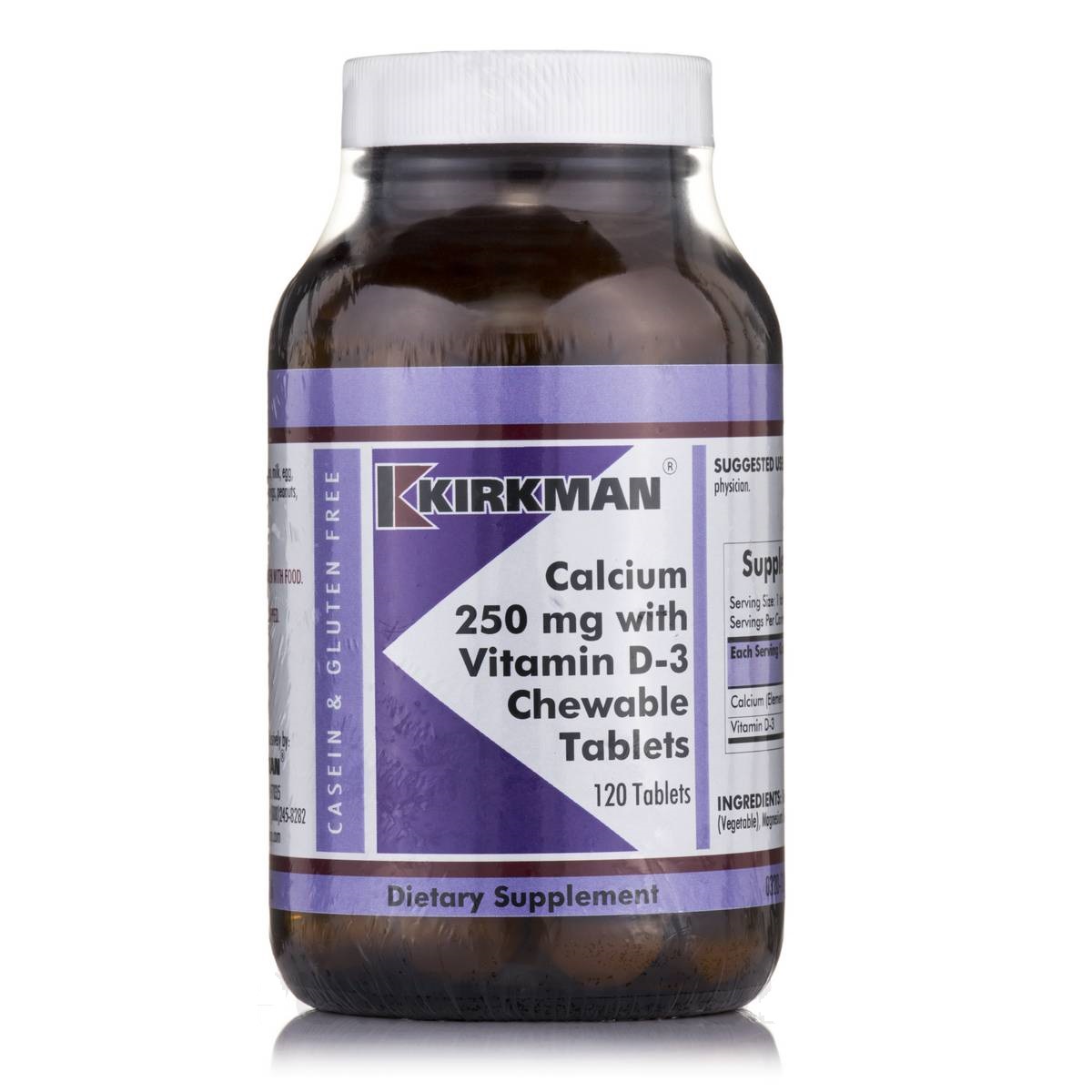 Calcium, 250 mg with Vitamin D3, 120 Chewable Tablets, Kirkman Labs