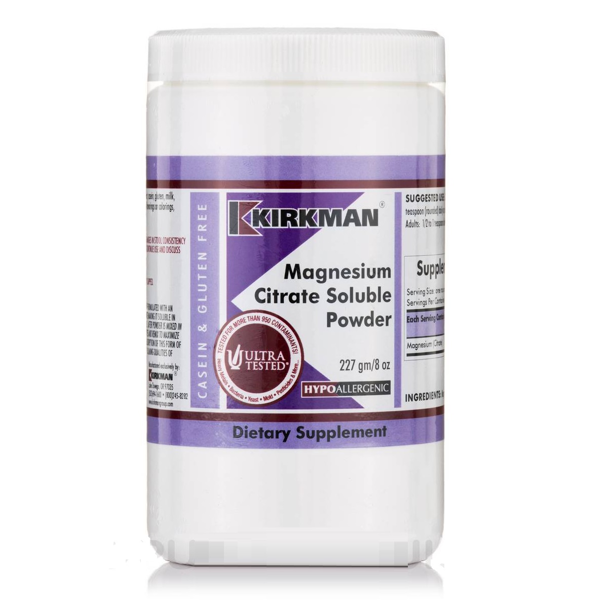 Magnesium Citrate Soluble Powder (Hypoallergenic), 227g Kirkman