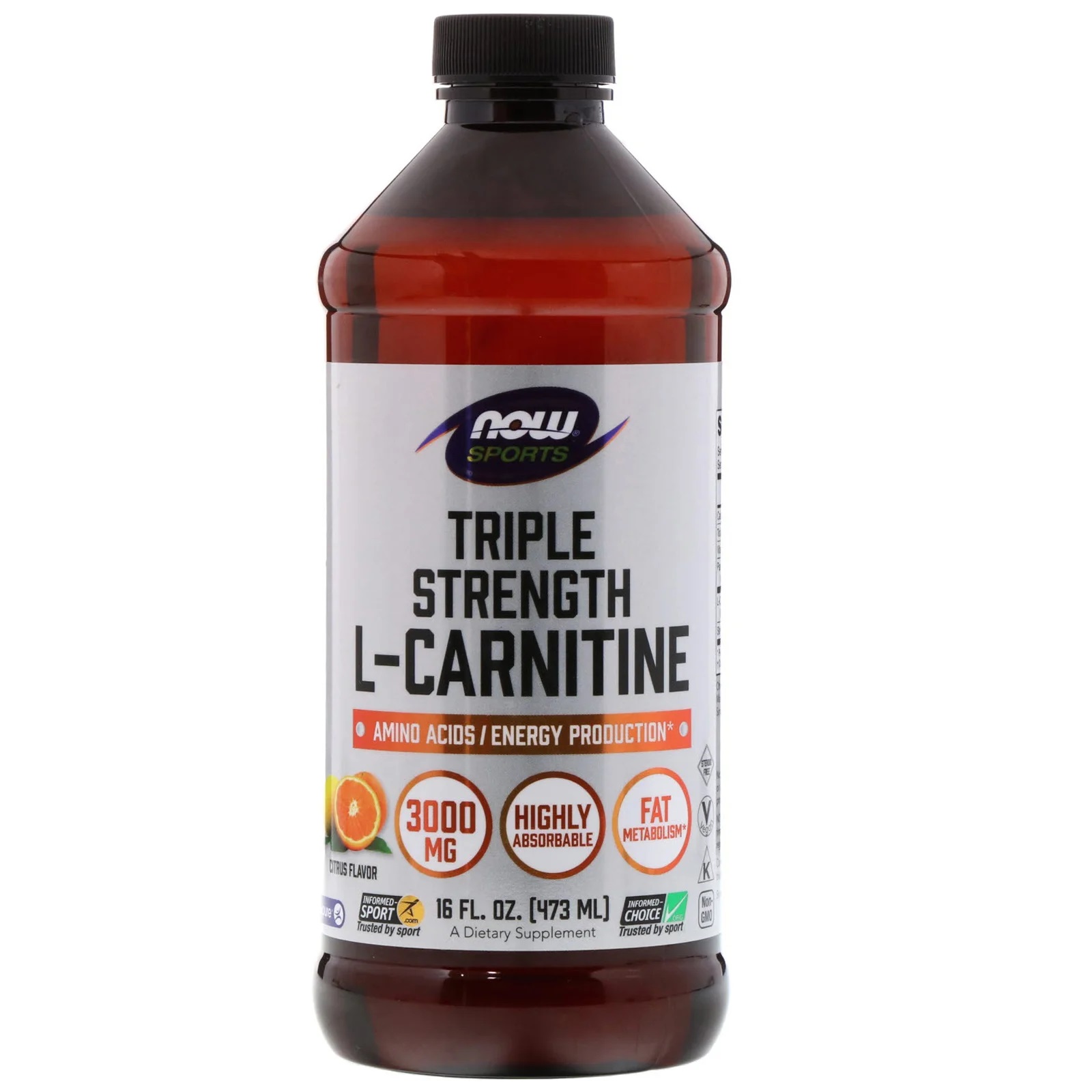 Triple Strength LCarnitine Liquid, Citrus, 3000mg, 473ml Now Foods