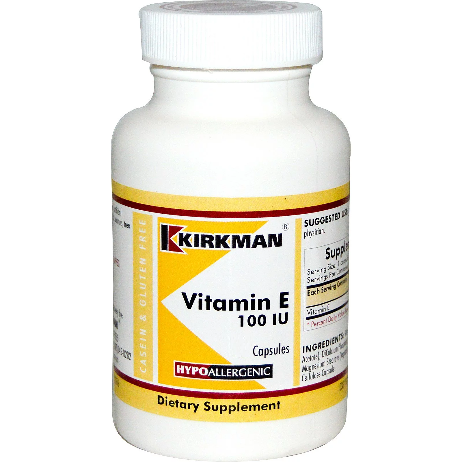 Vitamin E 100IU, Hypoallergenic, 100 Capsules Kirkman Laboratories