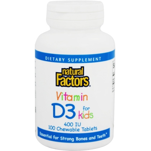 Vitamin D3/D-3 for Kids, Strawberry Flavour, 400 IU-100 Chewable Tablets - Natural Factors