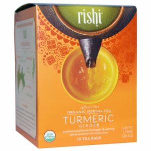 Organic Herbal Tea, Turmeric Ginger, Caffeine-Free, 15 Tea Bags, 1.75 oz (49.5 g) - Rishi Tea