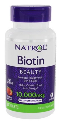 Biotin, Natural Strawberry Flavor, 10,000 mcg, 60 Fast Dissolve Tablets - Natrol