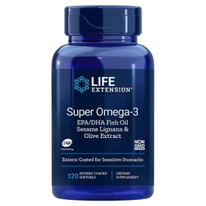 Super Omega-3 EPA/DHA Fish Oil, Sesame Lignans & Olive Extract, 120 Enteric Coated Softgels Life Extension