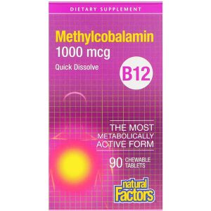 B12, Methylcobalamin, 1000 mcg, 90 Chewable Tablets - Natural Factors