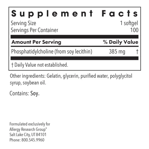 Phosphatidyl Choline (100 sfotgels) - Allergy Research Group - Image 2