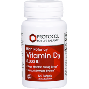 High Potency Vitamin D3 5000 IU 120 softgels -  Protocol For Life Balance