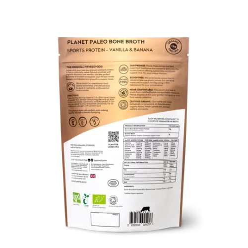 Organic Bone Broth Protein Powder Vanilla and Banana 480g Planet Paleo - Image 2