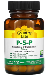 P-5-P (Pyridoxal 5' Phosphate), 50 mg, 100 Tablets - Country Life