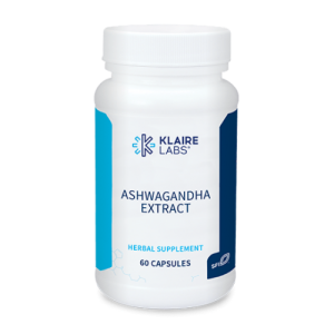 Pack of Ashwagandha Extract, 60 Capsules – Klaire Labs on a white background.