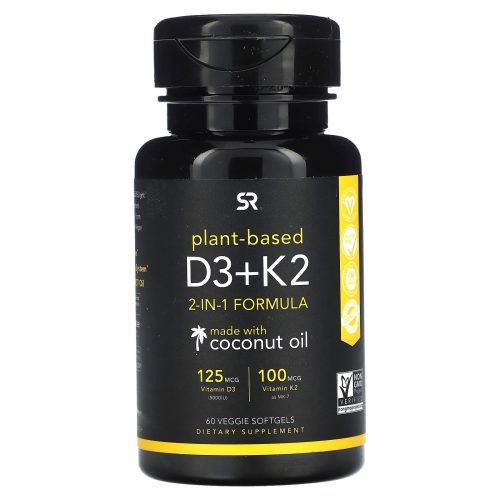 Plant Based D3 + K2 - 60 Veggie Softgels - Sports Research