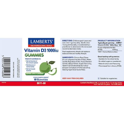 Vitamin D3 1000iu (60 gummies) - Lamberts - Image 3