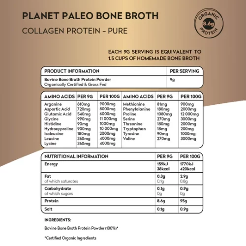 Organic Bone Broth - Pure  Unflavoured  225g - Planet Paleo - Image 3