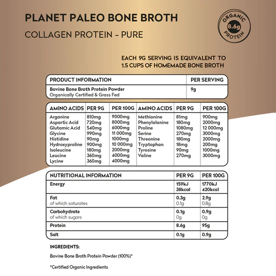 Organic Bone Broth - Pure  Unflavoured  225g - Planet Paleo - Image 3