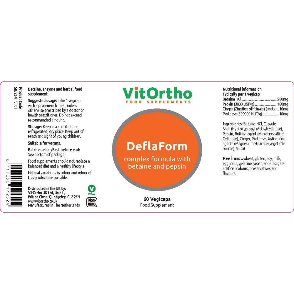 DeflaForm complex formula with Betaine and Pepsin 60 vegicaps - VitOrtho - Image 2