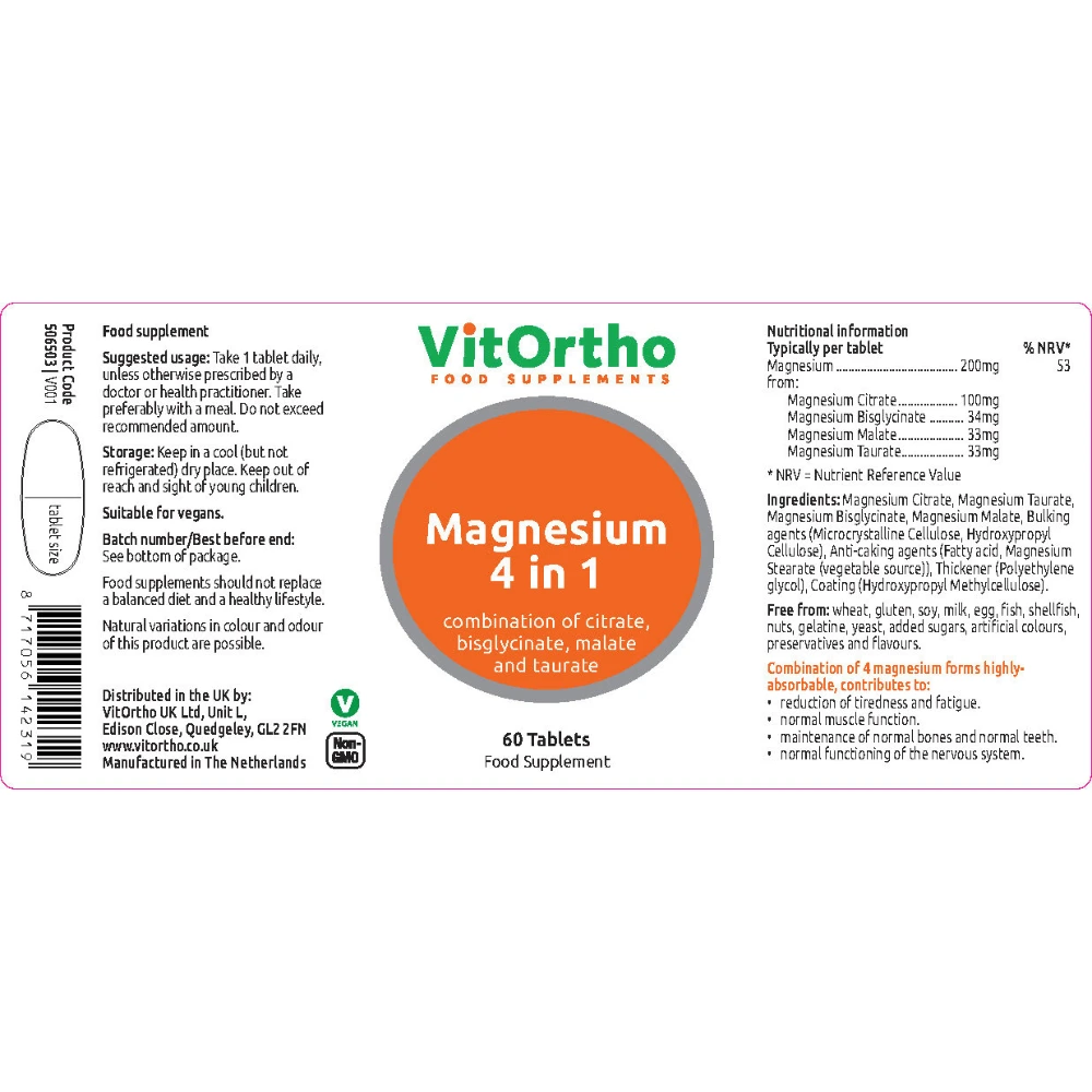 Magnesium 4 in 1, 60 tablets- VitOrtho - Image 3