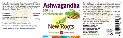 Ashwagandha - 30 capsules - New Roots Herbal - Image 2