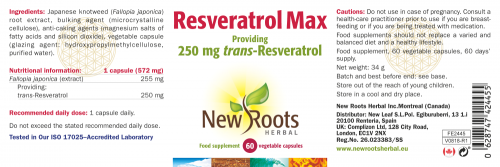 Resveratrol Max - 60 vegetable capsules - New Roots Herbal - Image 2
